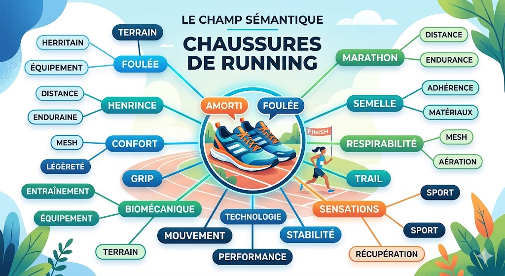 Mindmap sur les chaussures de running et ses thèmes.