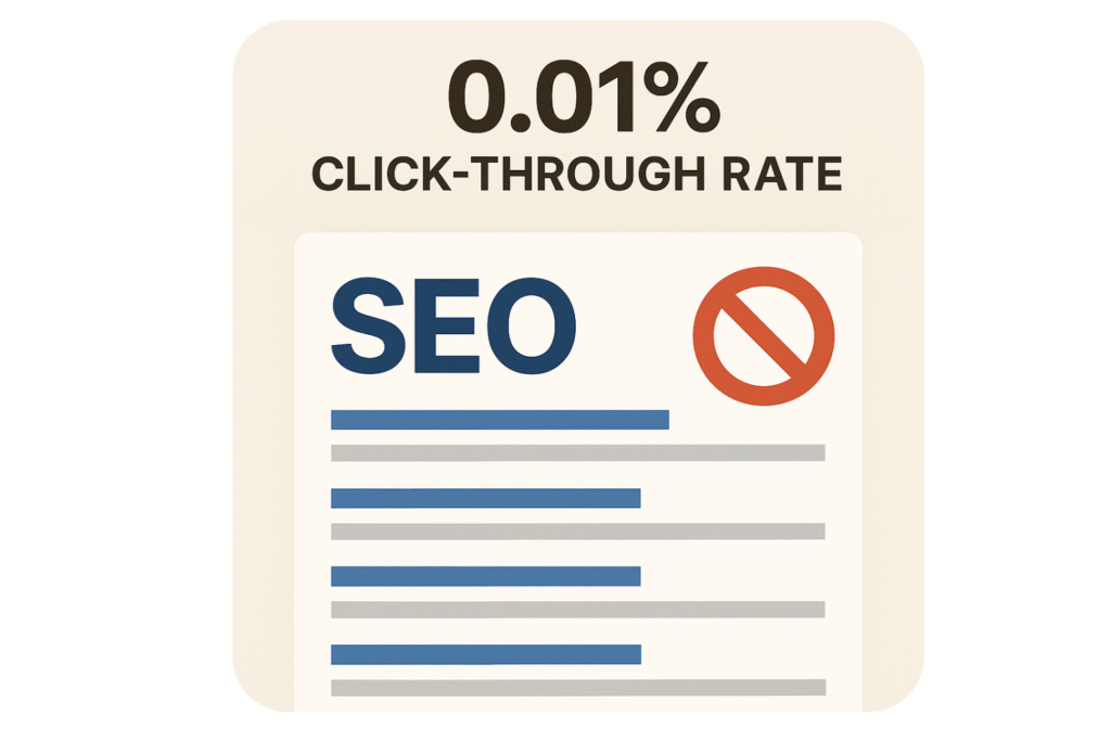 Faible taux de clics SEO, 0,01% CTR.