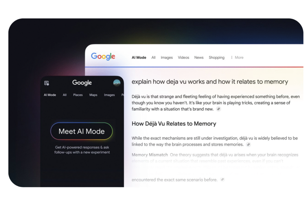 Interface de recherche Google sur le mode IA.