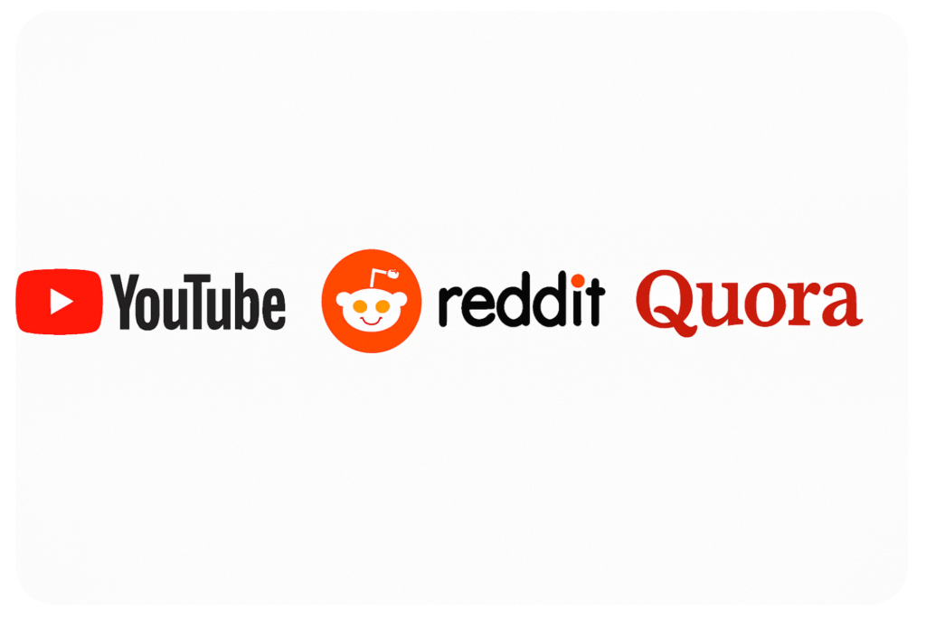 Logos de YouTube, Reddit et Quora