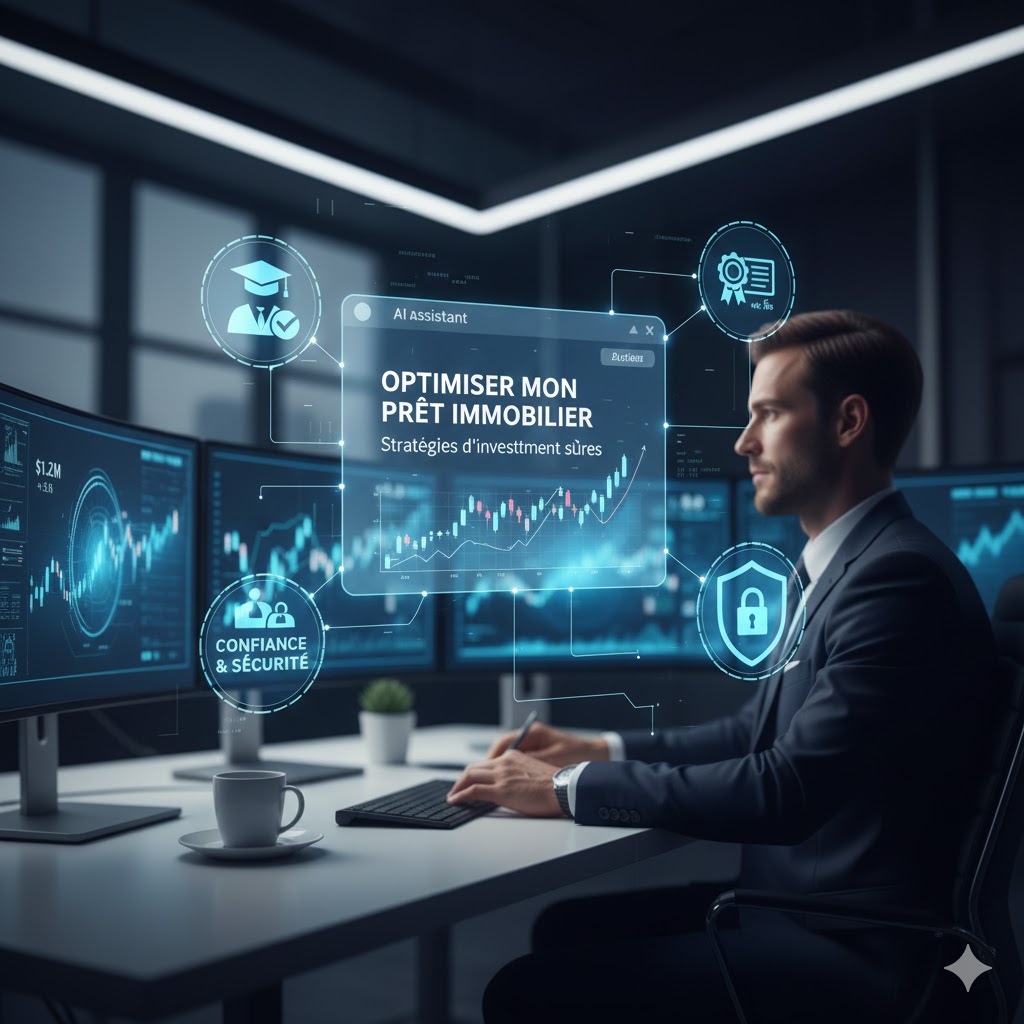 Homme utilisant un assistant AI pour prêts immobiliers.