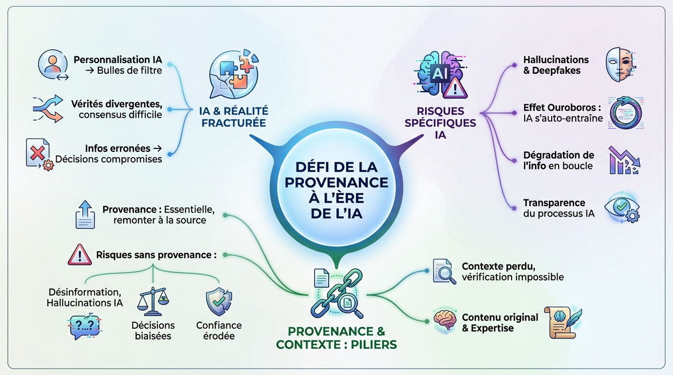 Illustration des défis de la provenance et de la confiance à l'ère de l'intelligence artificielle