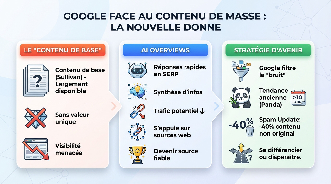 Illustration des défis du référencement face au contenu de masse et à l'IA