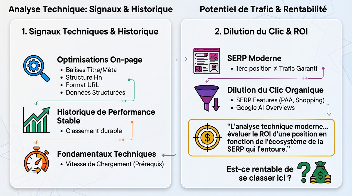Infographie sur l'analyse technique SEO et l'estimation du potentiel de trafic réel