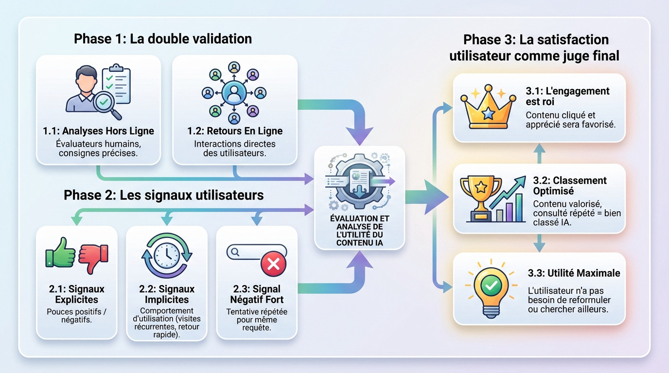 Schéma explicatif du processus d'évaluation de l'utilité du contenu par l'IA de Google