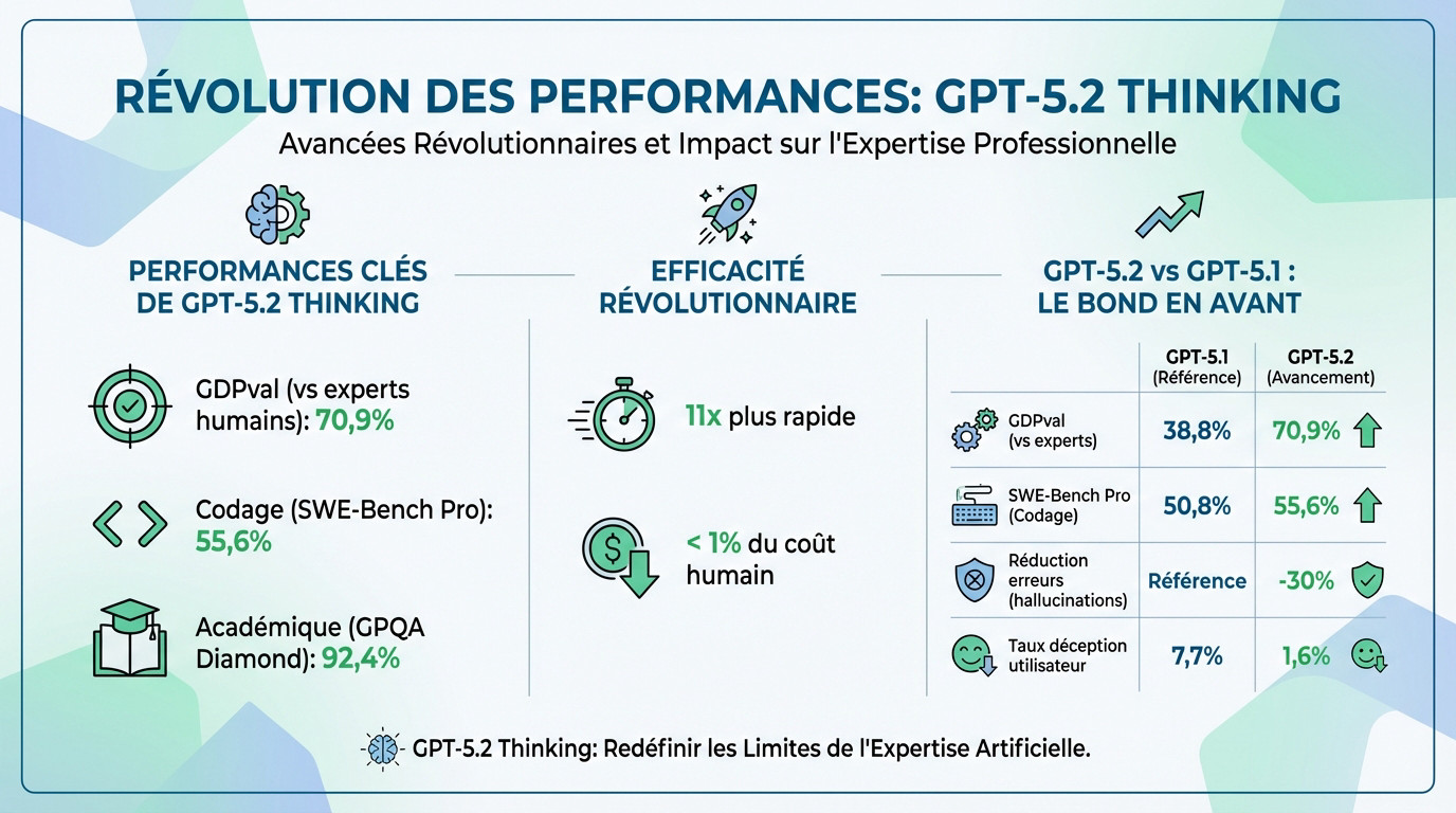 Graphique illustrant la supériorité de GPT-5.2 Thinking sur les tâches professionnelles complexes