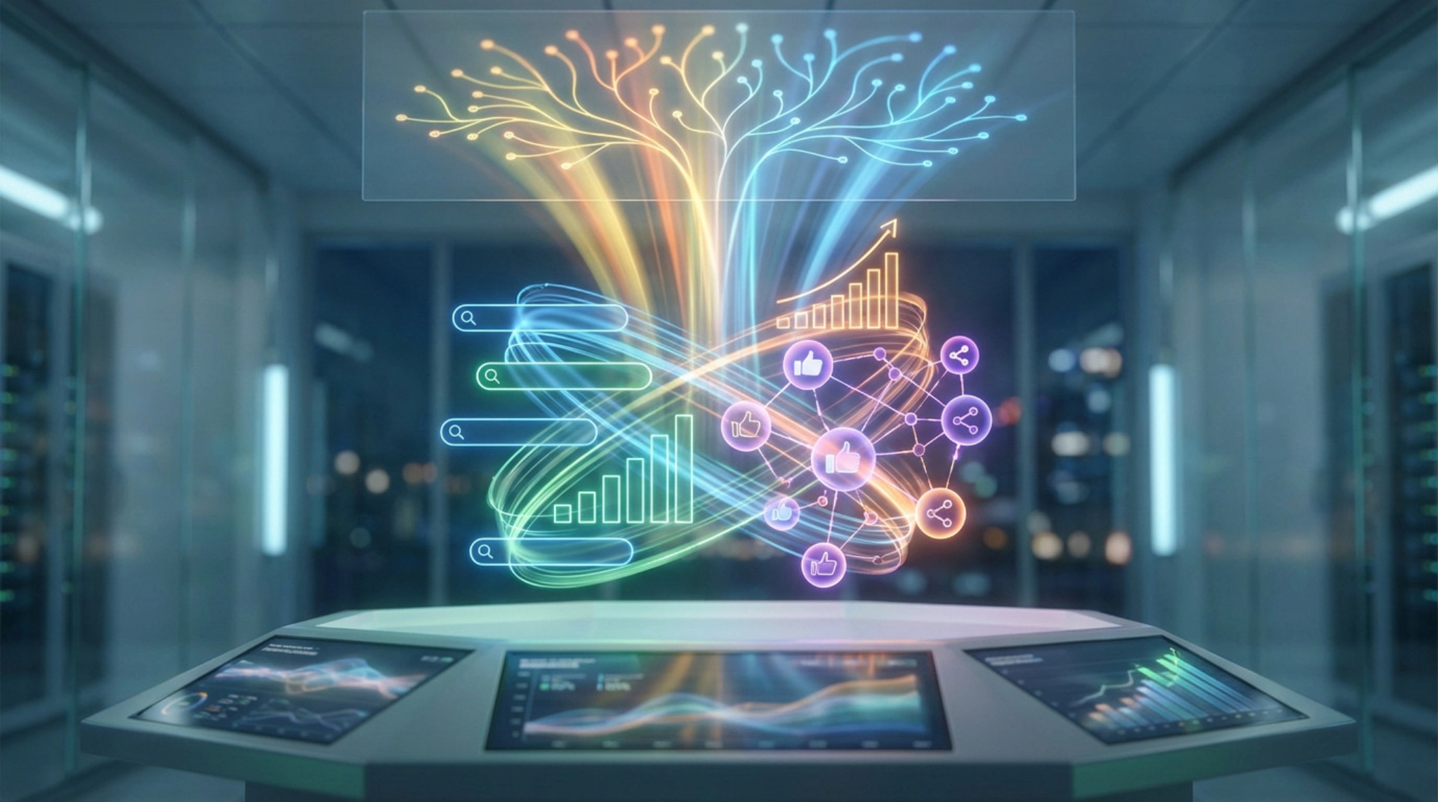 Graphiques numériques futuristes sur écran interactif.