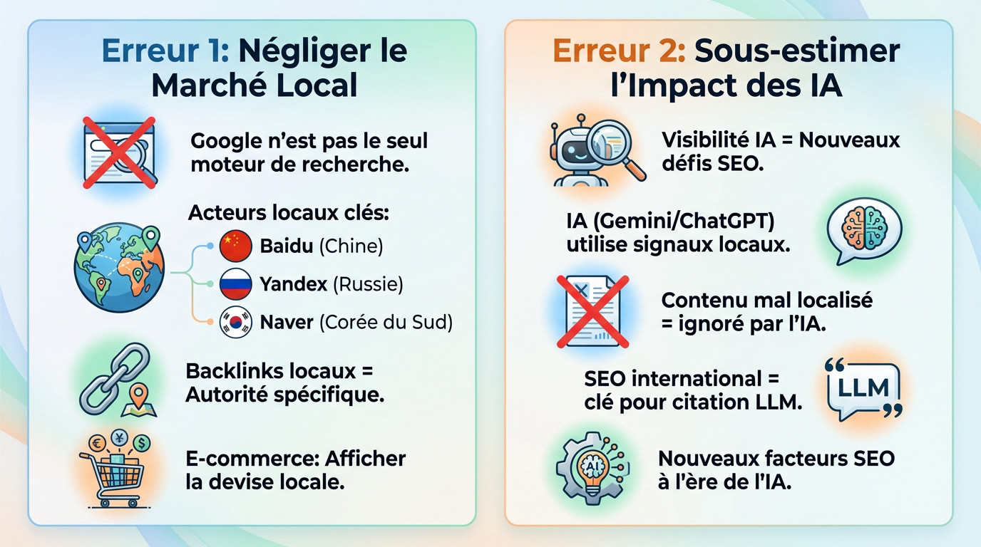 Graphique illustrant les parts de marché des moteurs de recherche locaux et l'impact de l'IA sur le SEO international