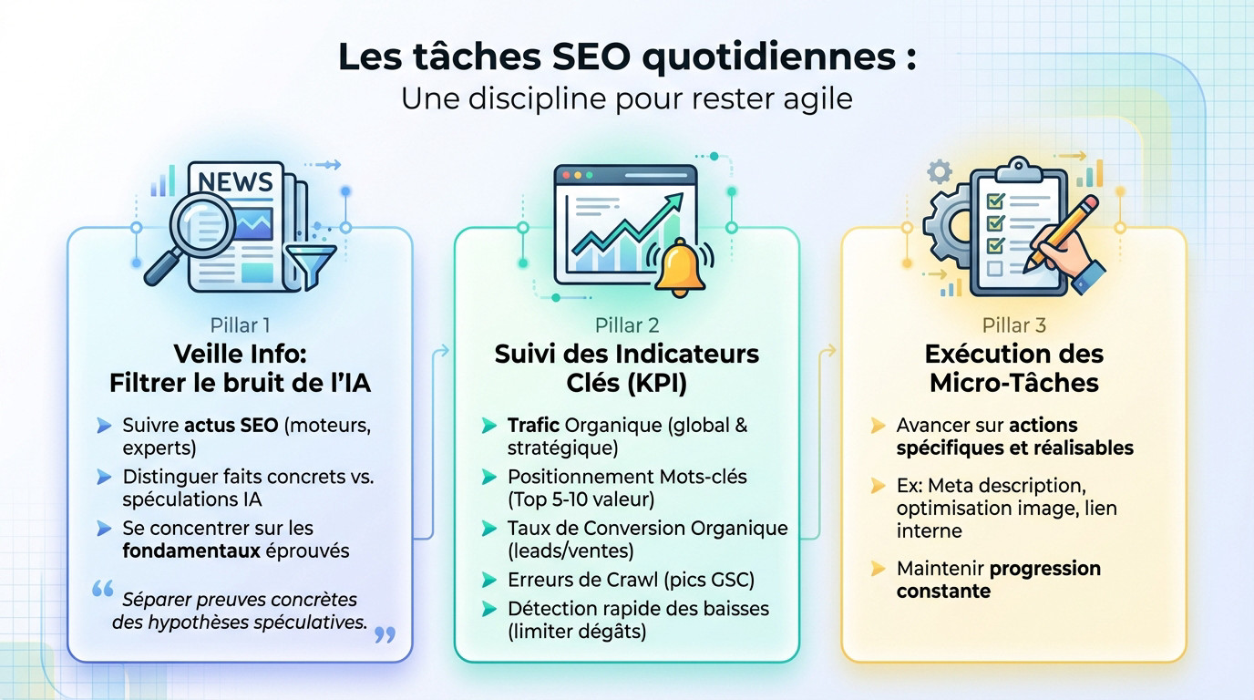 Professionnel consultant une maintenance seo checklist sur un écran d'ordinateur