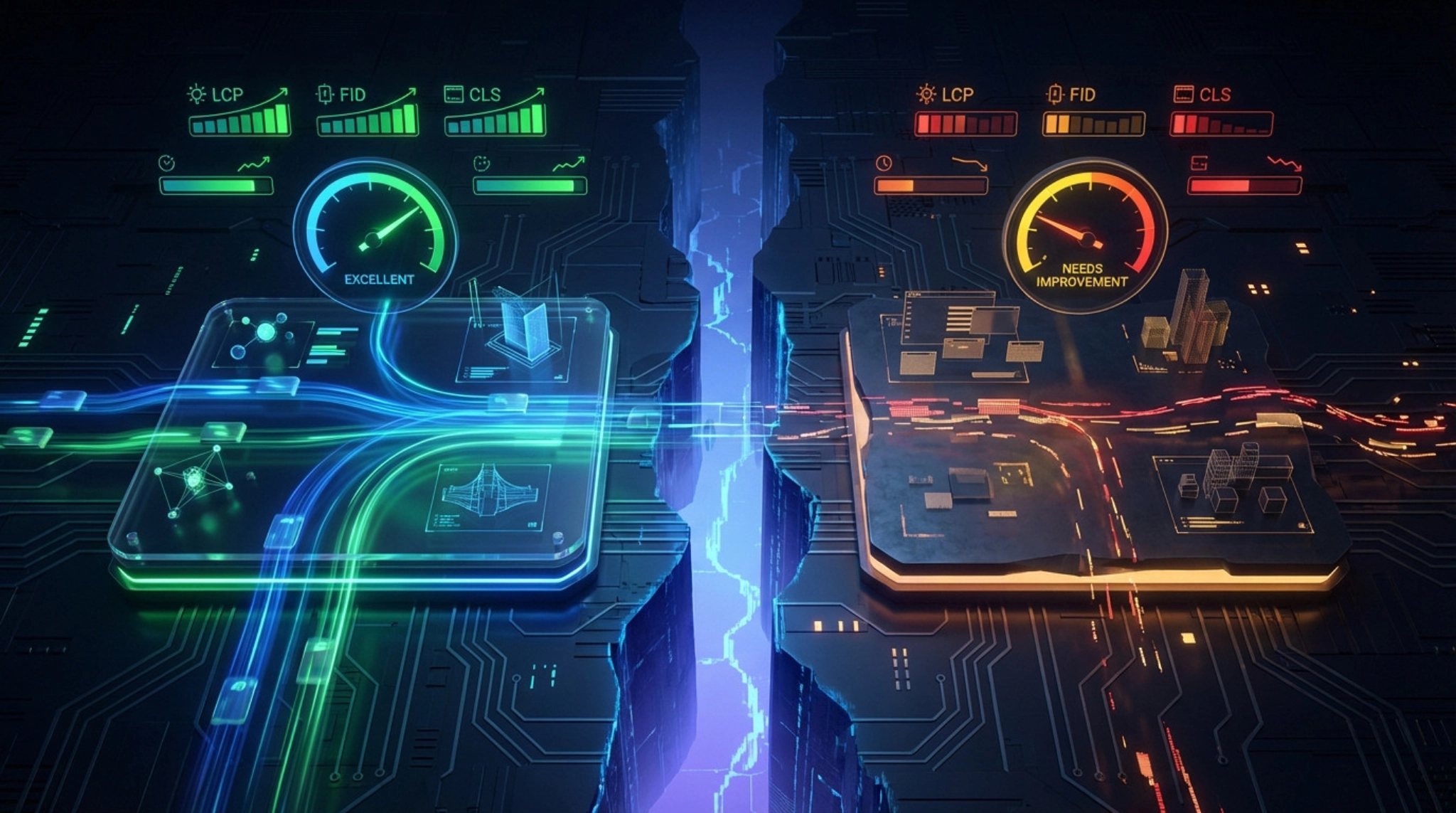 Comparaison performance sites web, excellent vs amélioration nécessaire