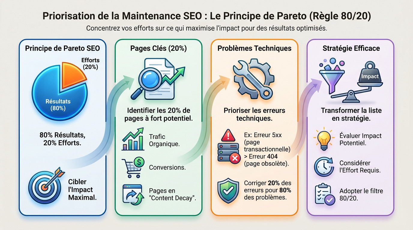 Priorisation de la maintenance SEO selon le principe de Pareto et la règle des 80/20