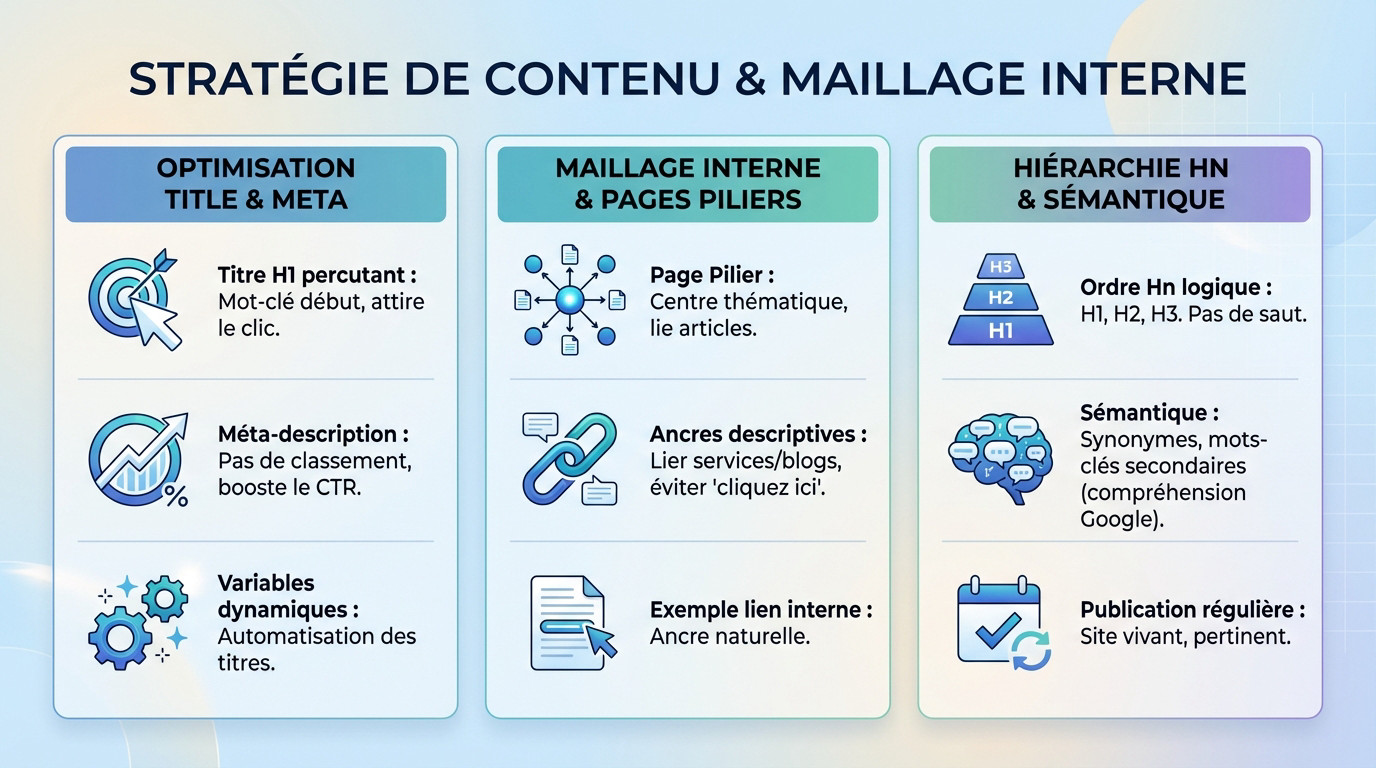 Schéma d'une stratégie de contenu et du maillage interne pour WordPress