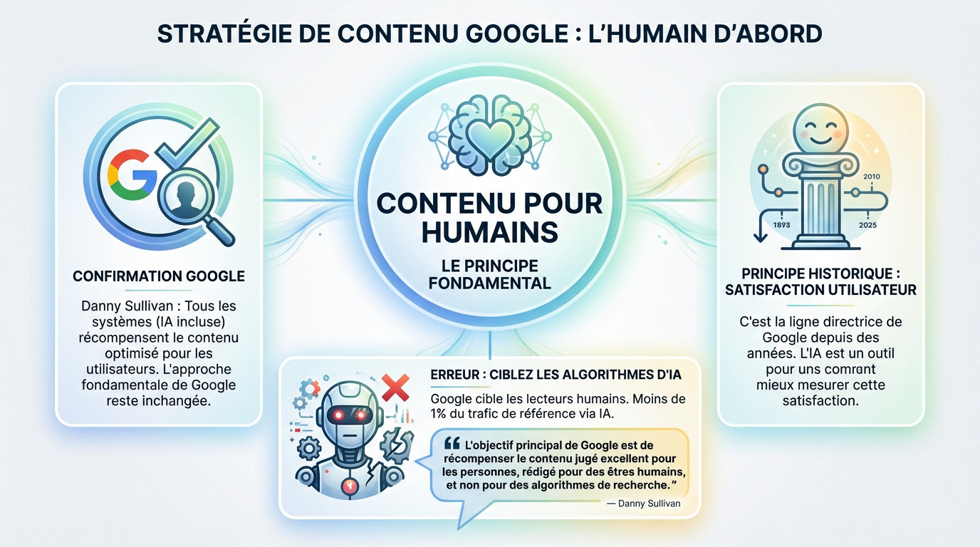 Stratégie SEO Google privilégiant le contenu humain sur l'IA