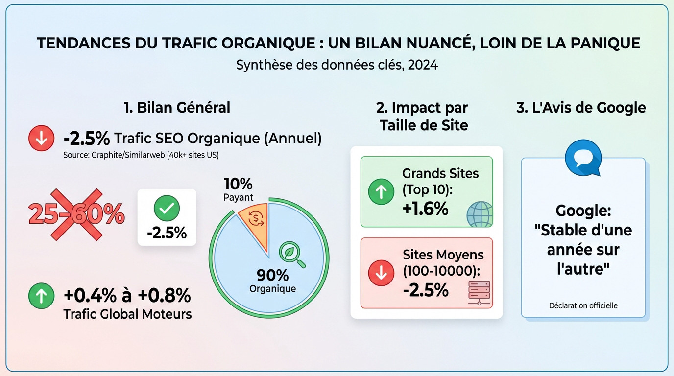 Graphique illustrant l'évolution du trafic organique et la stabilité relative du marché