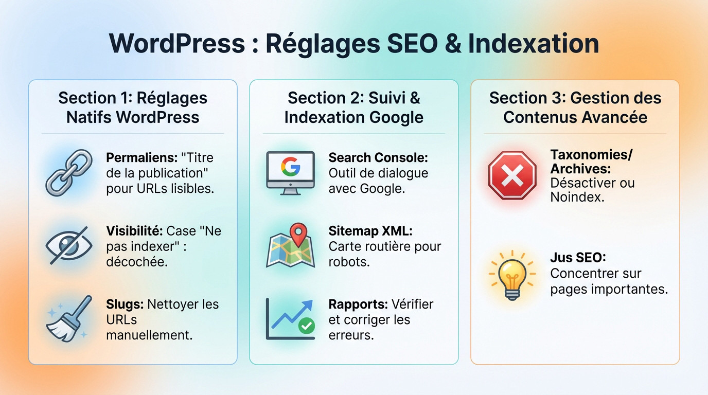 Configuration des réglages de visibilité et des permaliens dans le tableau de bord WordPress