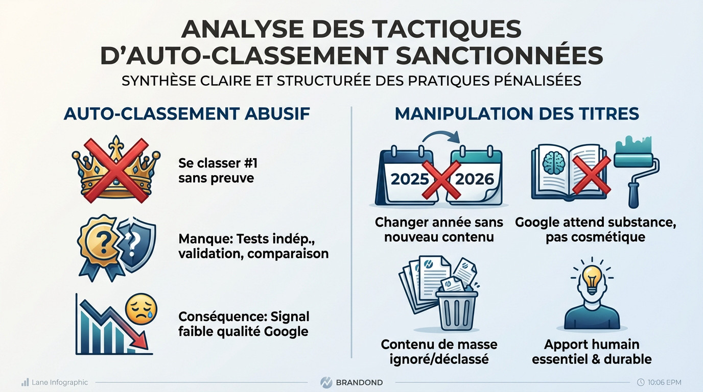 Analyse des tactiques de listicles autopromotionnels sanctionnées par Google