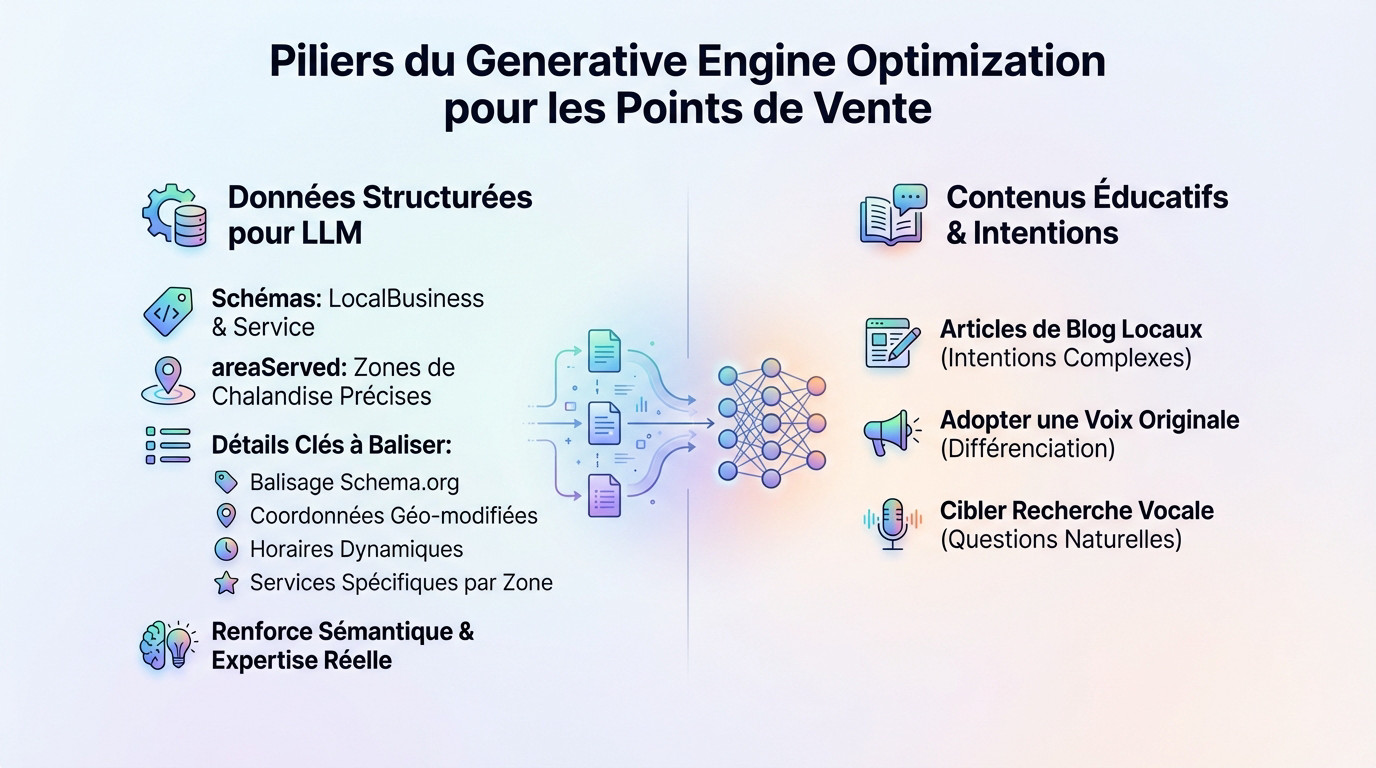 Piliers du Generative Engine Optimization pour les commerces locaux et IA