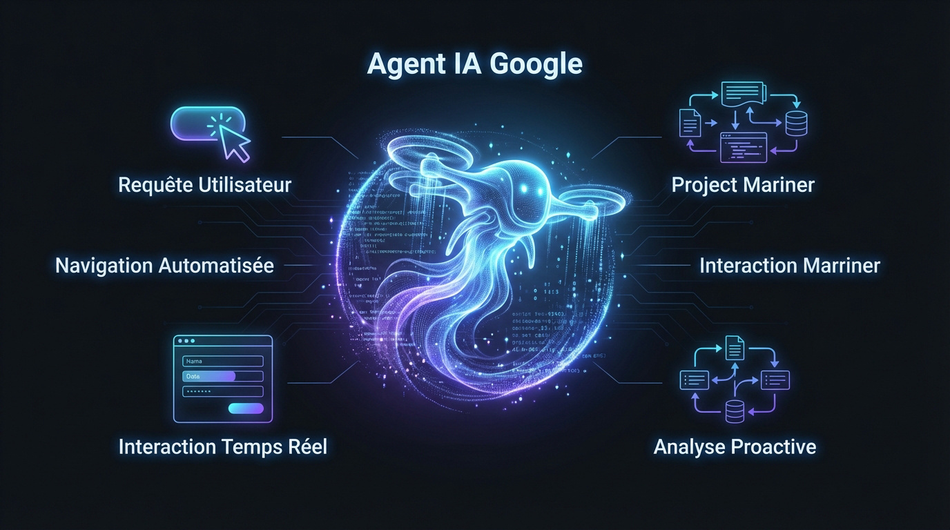 Illustration du fonctionnement de l'agent IA Google et des flux de données
