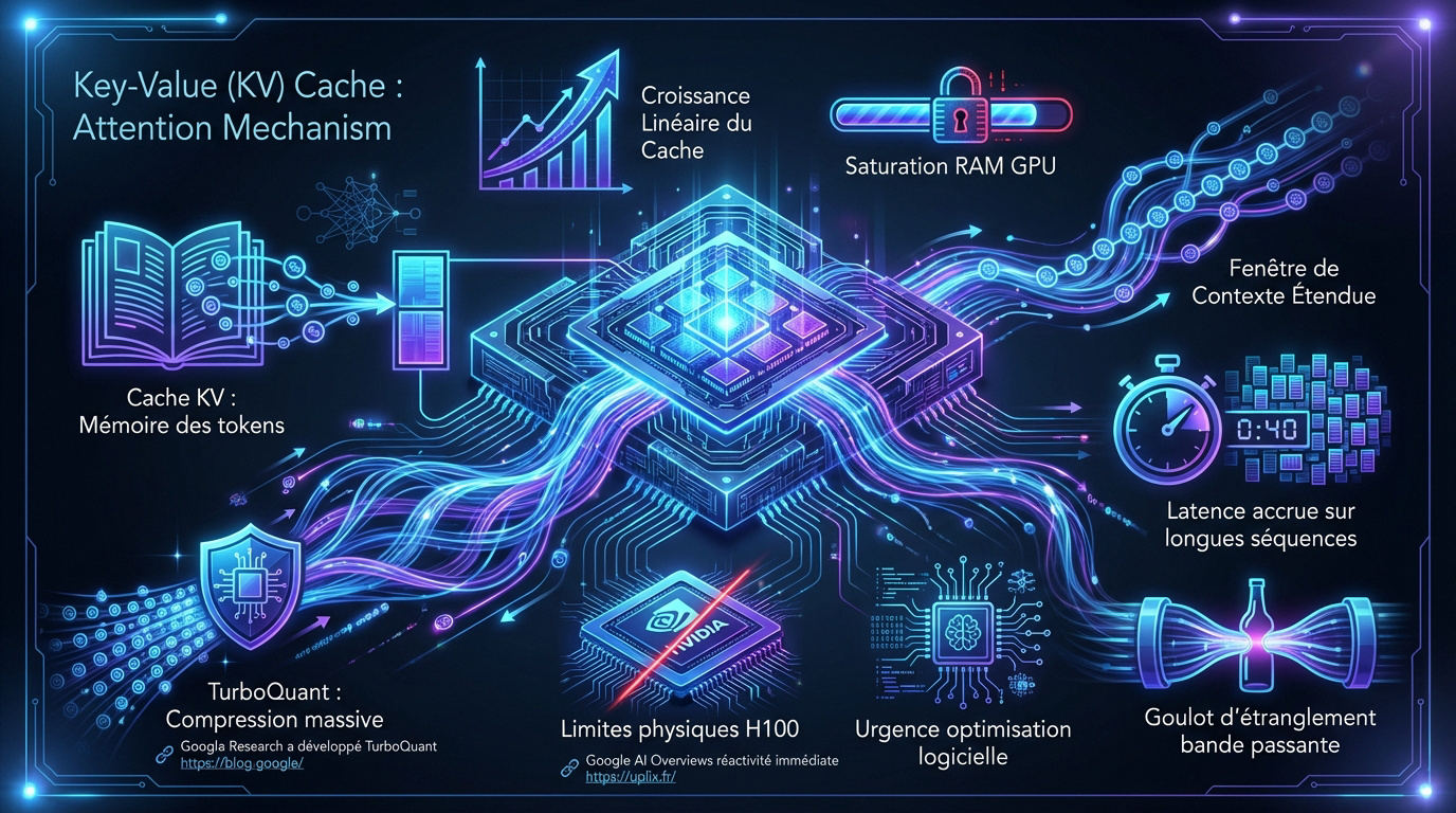 Schéma technique expliquant le fonctionnement du cache KV et l'optimisation par TurboQuant
