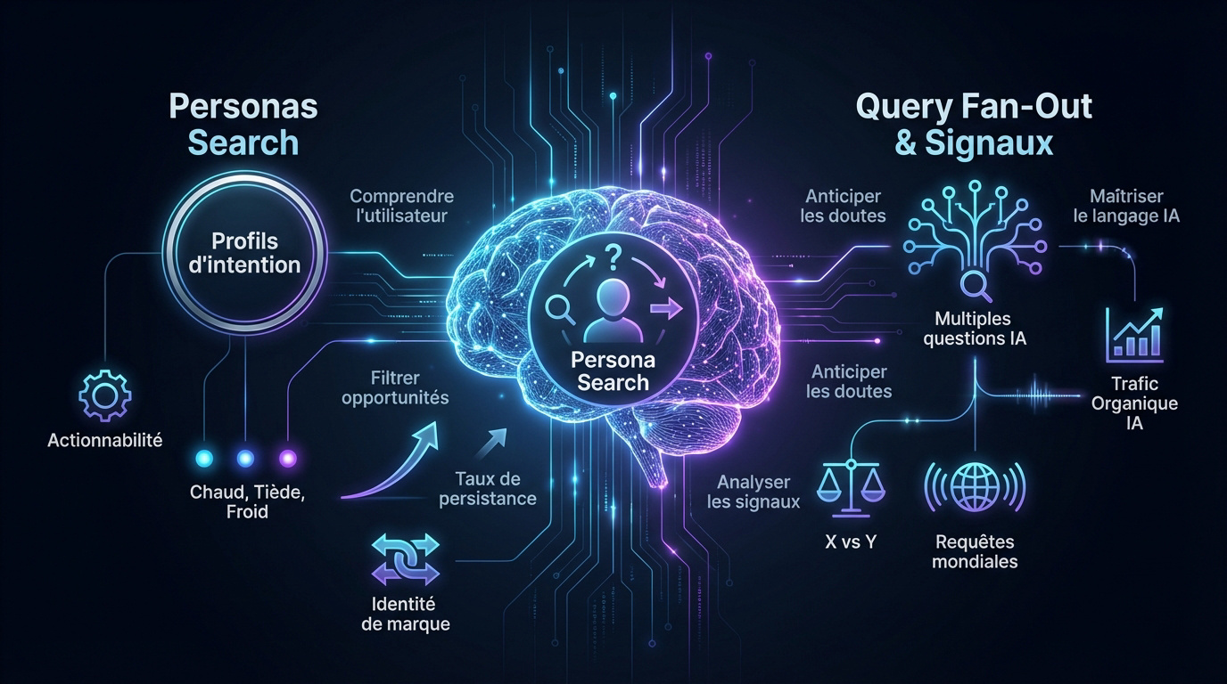 Infographie expliquant le ciblage d'intention et le mécanisme des requêtes IA