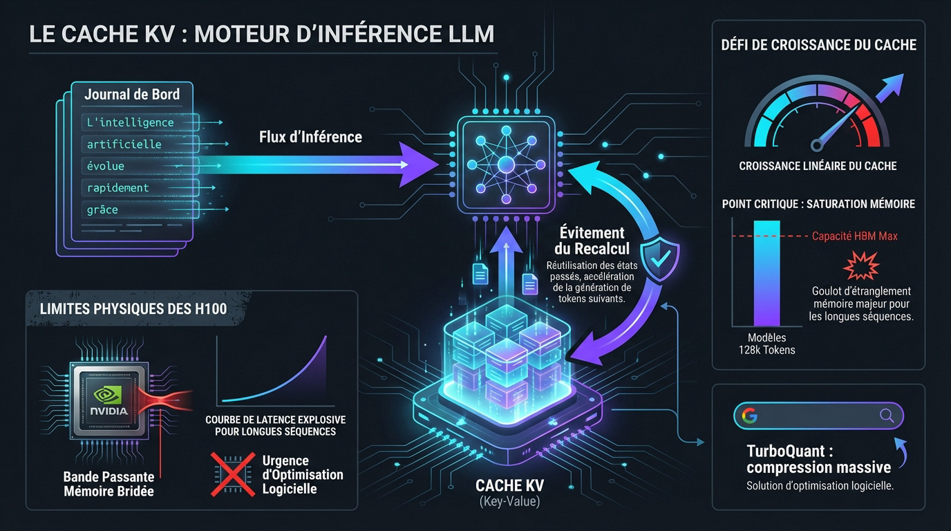 Schéma explicatif du fonctionnement du cache Key-Value dans l'inférence des modèles de langage