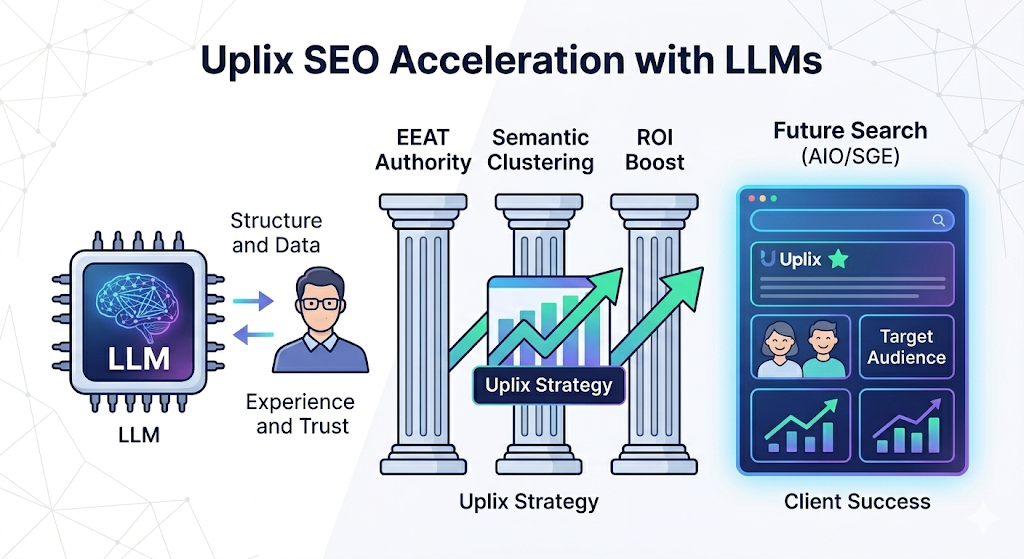 Accélération SEO avec LLMs et stratégie Upix