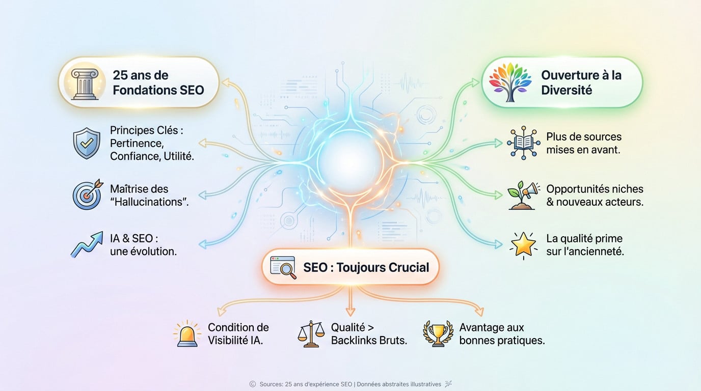 Illustration de l'intégration des 25 ans d'expérience SEO dans le nouveau mode IA de Google