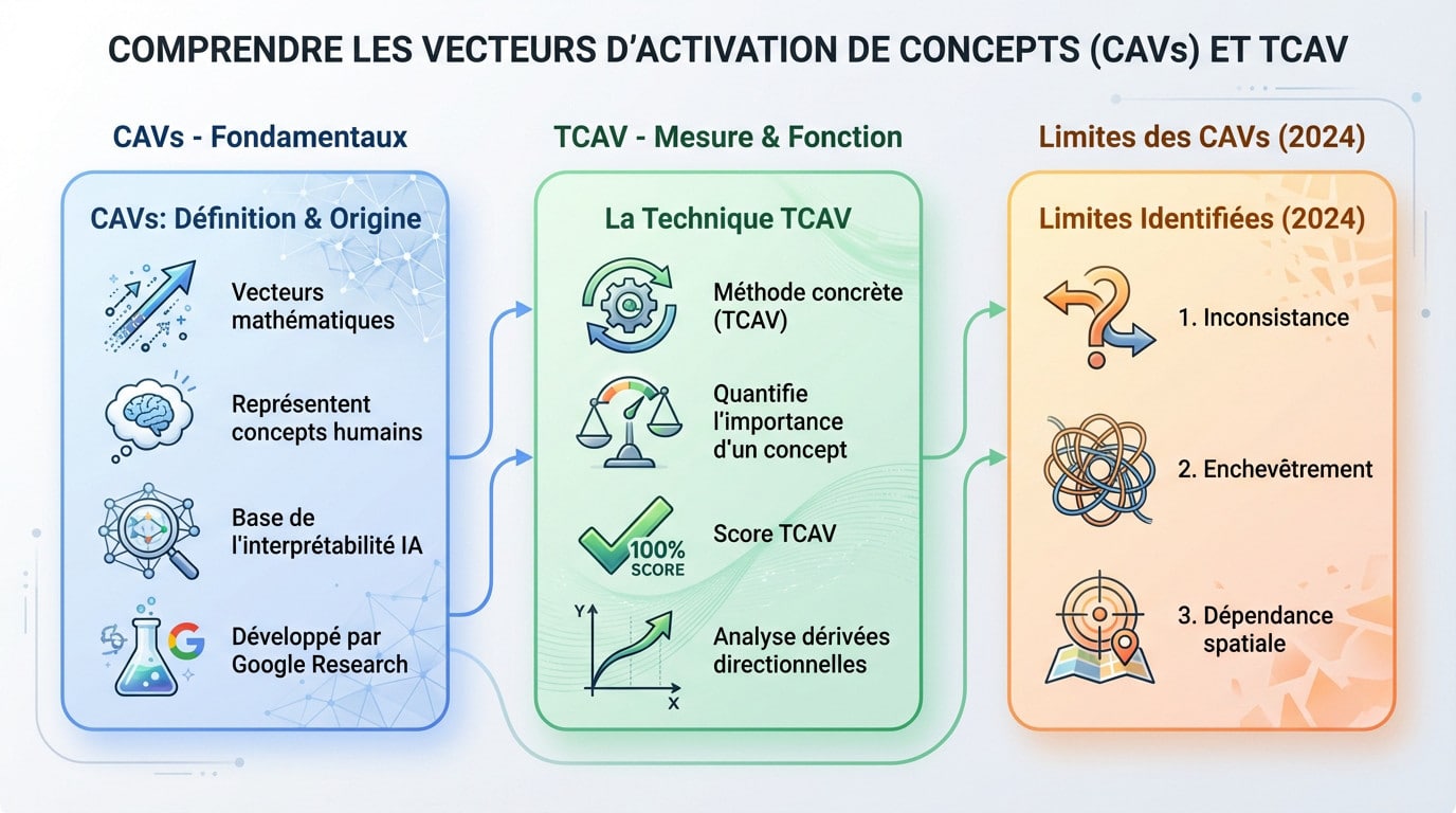 Schéma technique illustrant les Concept Activation Vectors (CAVs) et le fonctionnement de la méthode TCAV
