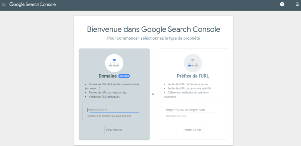 Accueil Google Search Console