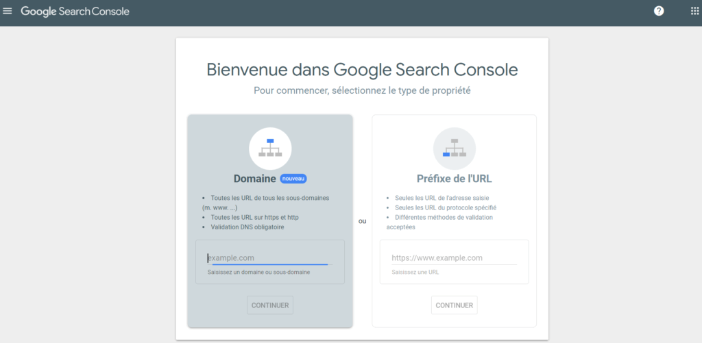 Google Search Console page d'inscription outil SEO