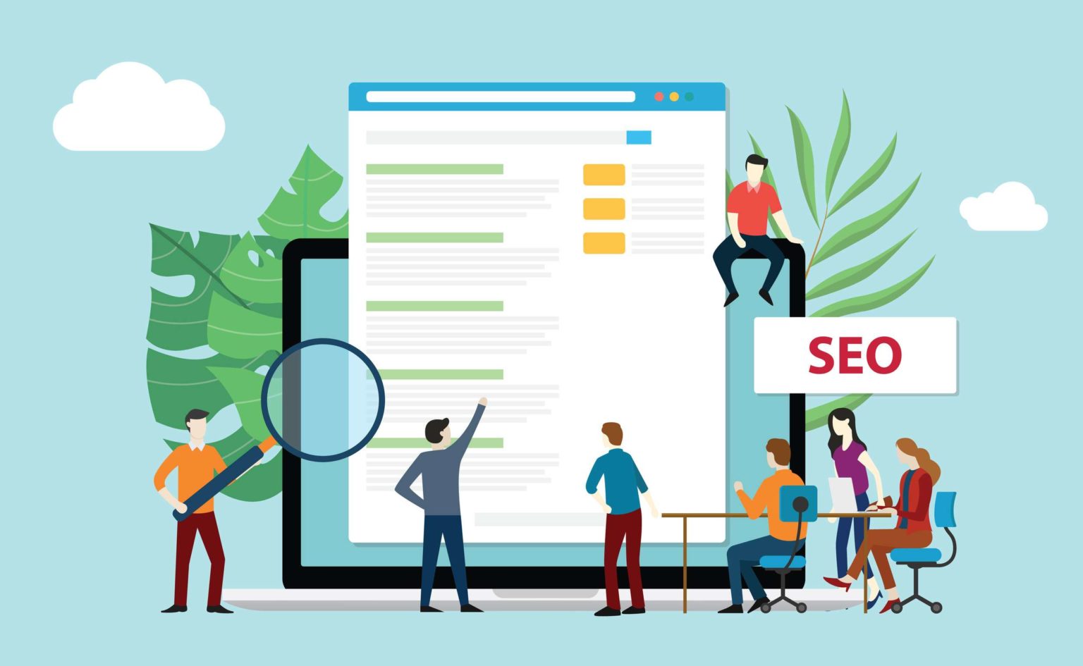 seo search engine optimization with office team people working t Illustration newsletter SEO