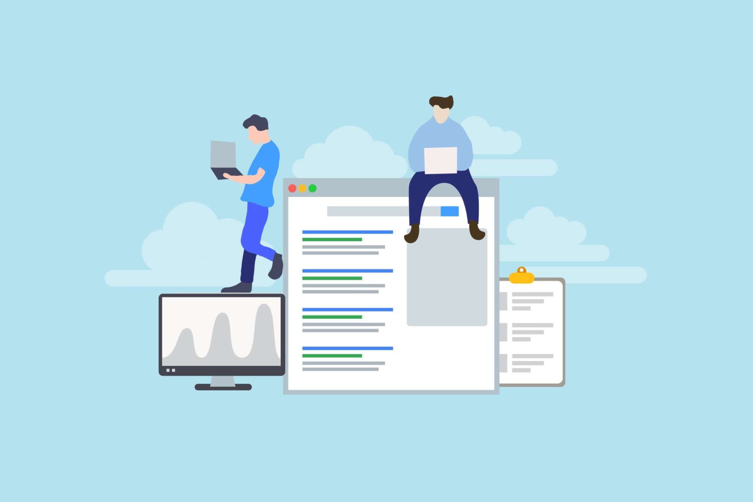 Modern Flat design people and SEO optimized pages business conce illustration article seo newsletter