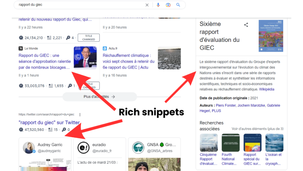 Exemple de SERP avec rich snippets