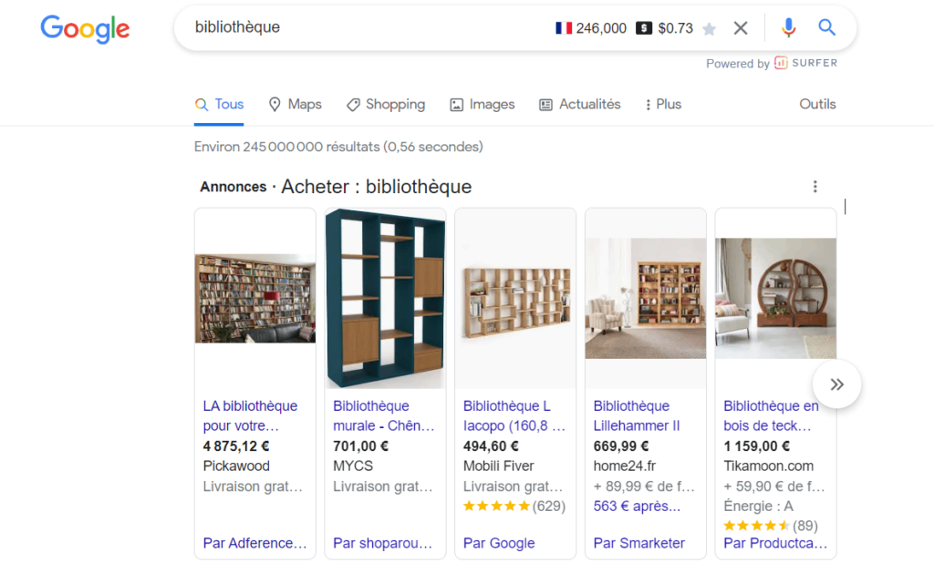 Annonces Google Ads sur mot-clé