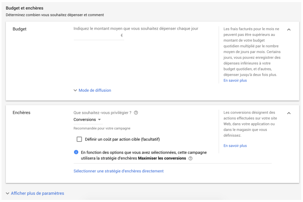 Budget et enchères Google Ads