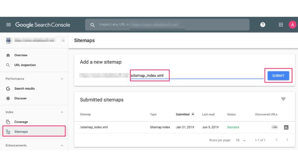 site map xml search console