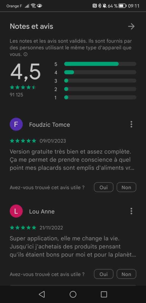 Commentaires application