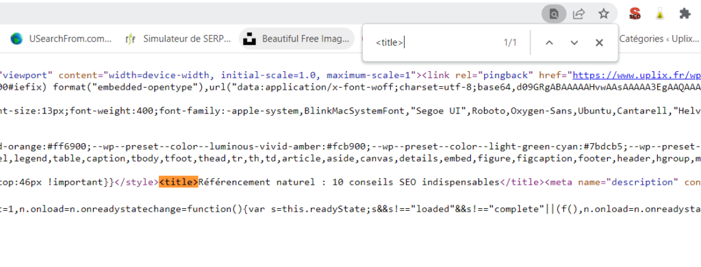 Trouver balise titre code source page web