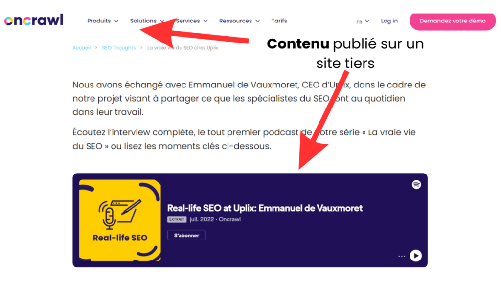 Exemple de contenu publié sur un site tiers