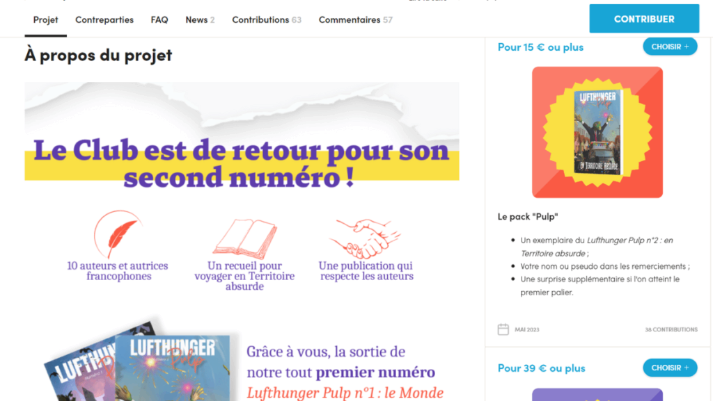 Exemple de précommande sur un site de crowdfunding