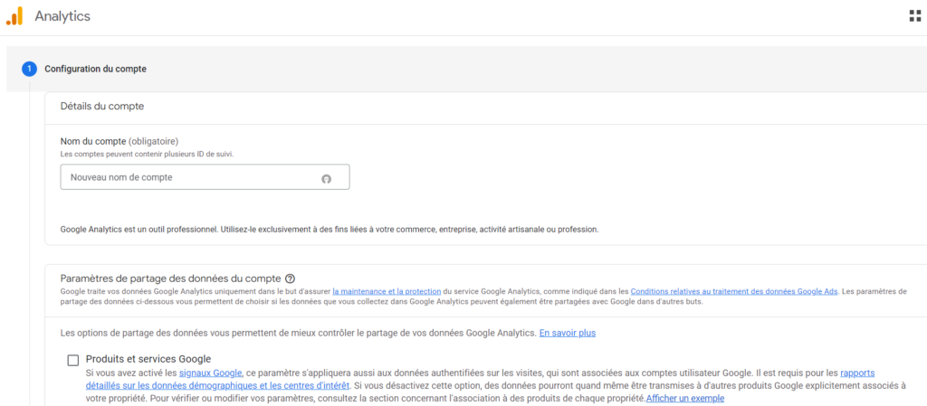 Configurer compte Google Analytics