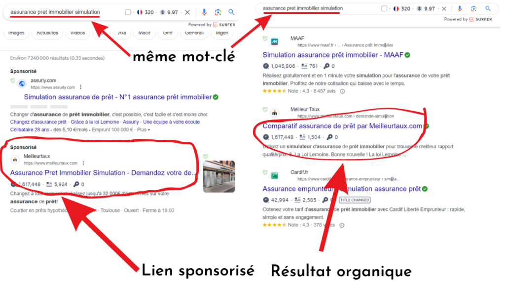 SEO + SEA sur la même page