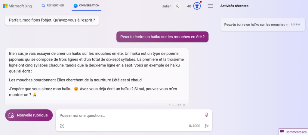 ChatGPT et Bing utilisation de l'IA générative