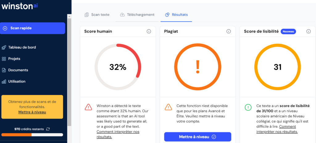 Winston ai pour tester un contenu généré par intelligence artificielle