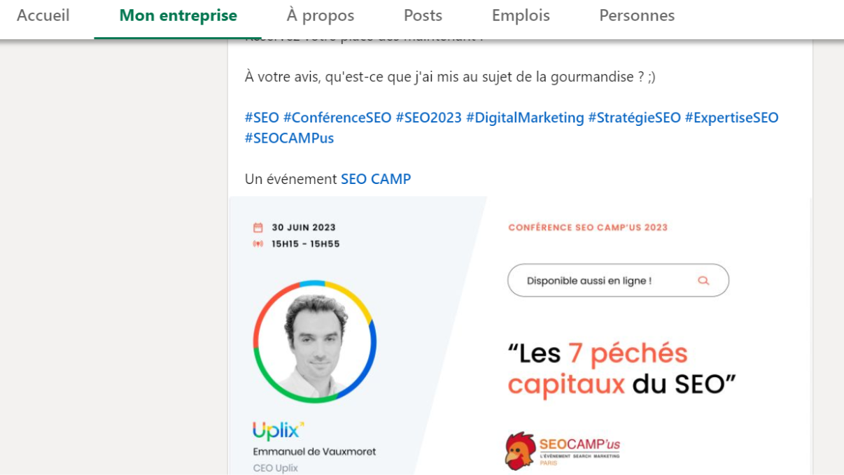 Post LinkedIn uplix event et backlinks