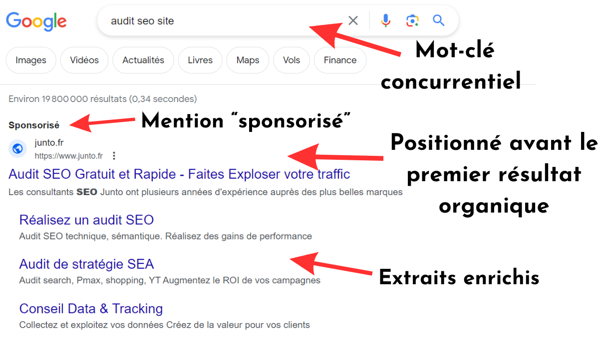 Résultat sponsorisés serp google