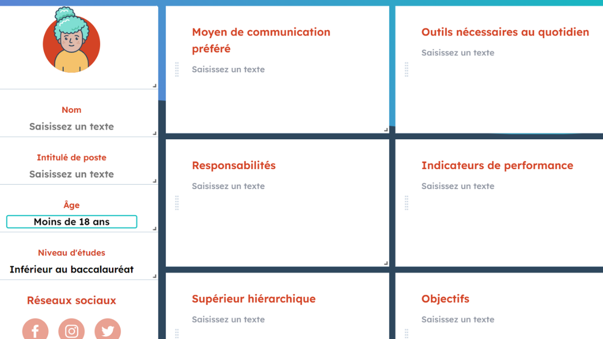 Template de persona gratuit sur Hubspot