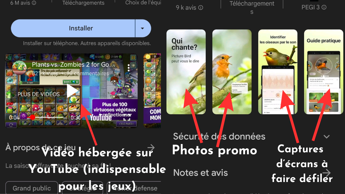 Vidéos et screenshots ASO