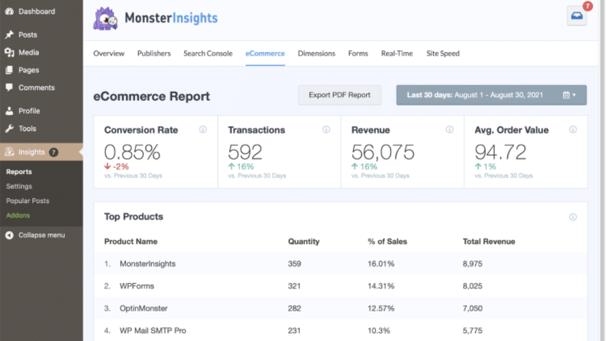 MonsterInsights interface