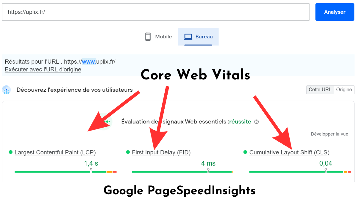 PageSpeedInsights exemple avec Uplix